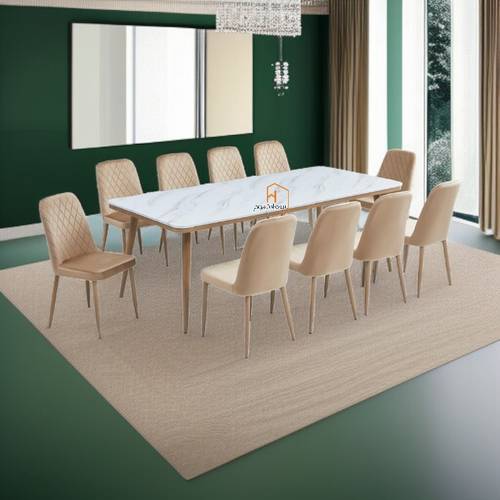 طاولة طعام رخام 10 كراسي - 225X100 سم - خشبي