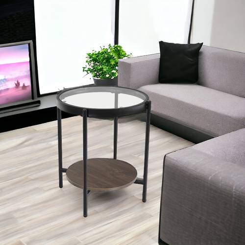  طاولة شاي  زجاج + خشب   مفرد  55-50-50