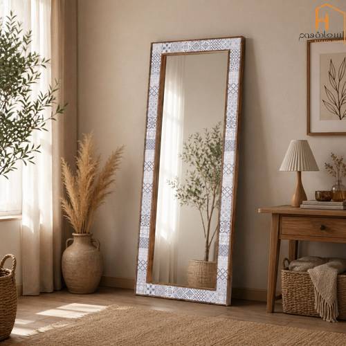  مرأة استاند اطار خشب -ازرق في ابيض وبني - 65×162 سم