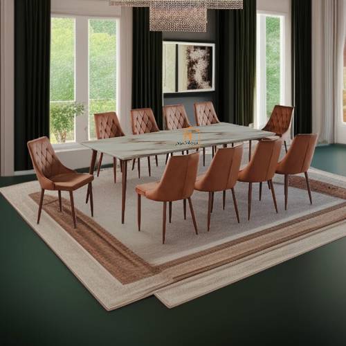 طاولة طعام رخام 10 كراسي - 225X100 سم -  بني