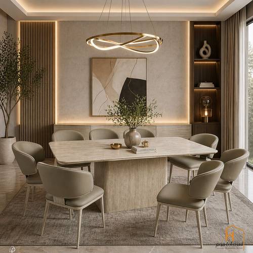 طاولة طعام 8 كرسي -بيج-  200*100*75 سم