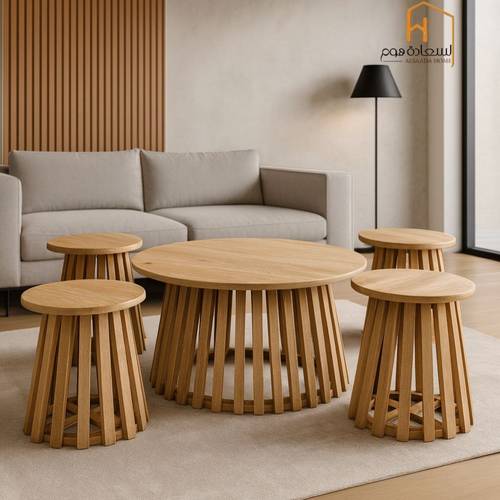 طقم طاولات خدمة خشب - هندي - 4+1