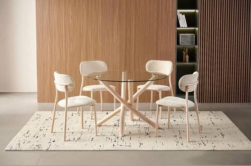  طاولة طعام 4+1 زجاج دائري-75*110سم - بيج
