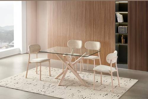 طاولة طعام 4+1 زجاج مستطيل -80*130 سم  - بيج
