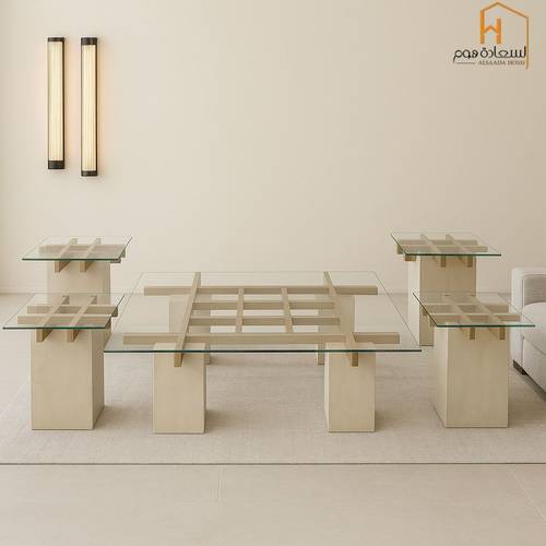طقم طاولات خدمة زجاح 4+1 - بيج