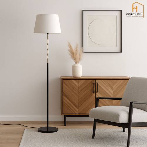 مصباح ارضى معدنى- اسود  و ذهبي 