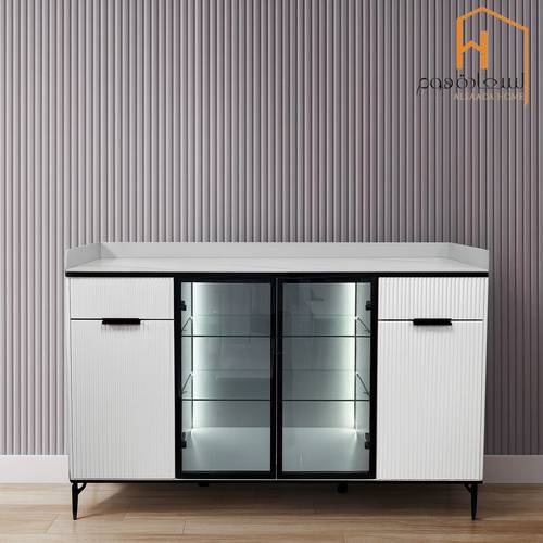 دولاب بوفيه متعدد الاغراض - 95X40X140 سم-رمادى 