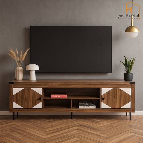 وحدة تلفزيون- 180×40×55 سم- ابيض و بني