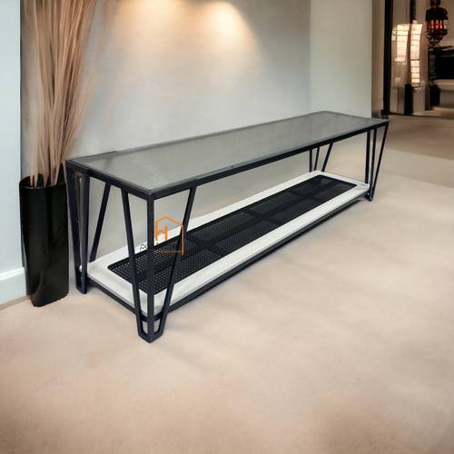 طاوله تلفزيون بلازما سطح زجاج -  180X42X50 سم - ابيض
