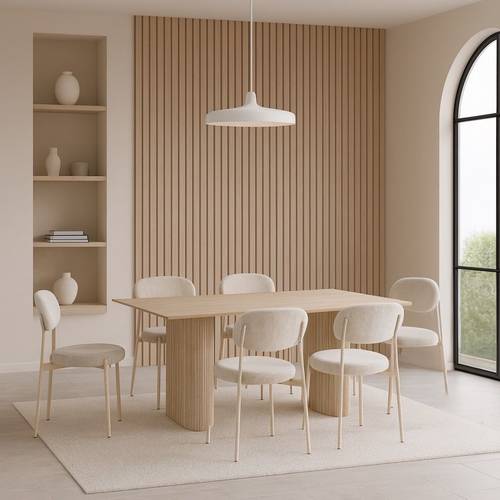 طاولة طعام -بيج - 150X90X75 سم -6 كرسي