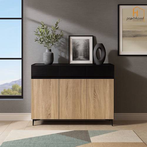  دولاب احذية 3باب -98*40*120-اسود وبيج 