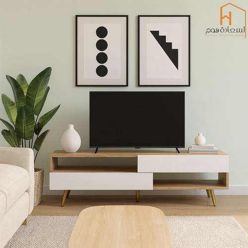 وحدة تلفزيون- 45×35×180سم-أبيض وبني 