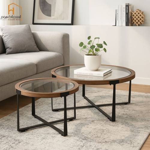 طقم شاي زجاج أطار خشب 1+1