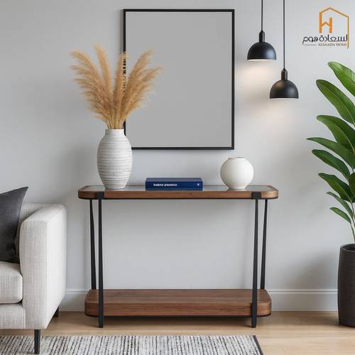مدخل استقبال-زجاج مع اطار خشب - 140x40x80سم