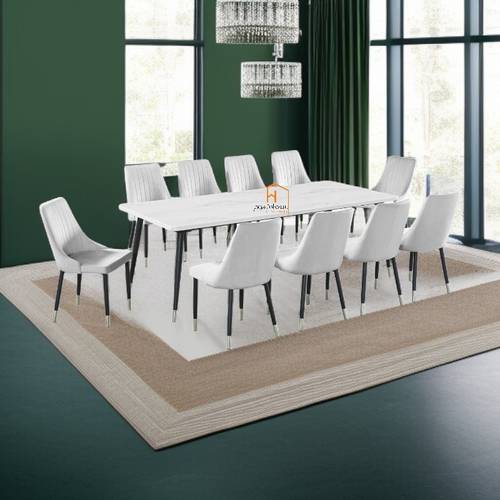 طاولة طعام رخام 10 كراسي - 225X100 سم - ابيض
