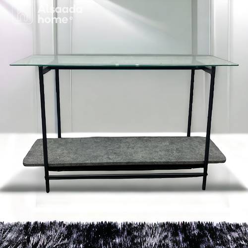 مدخل استقبال خشب مع زجاج  80x120x40سم - رمادي