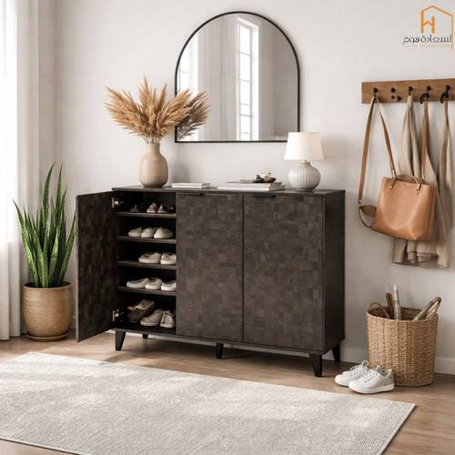 دولاب احذية 3 باب - أسود - 120*35*92 سم