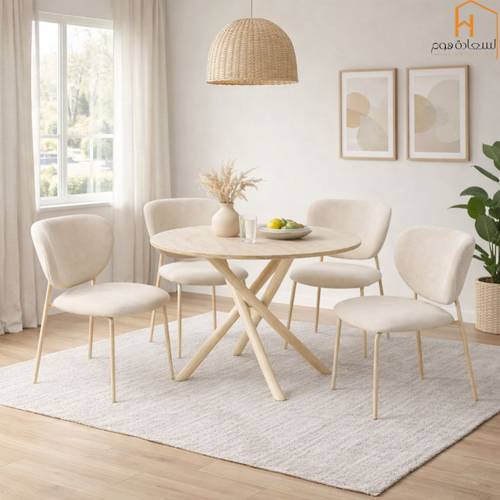 طاولة طعام دائري - 4 كرسي - 100X100 سم - أصفر