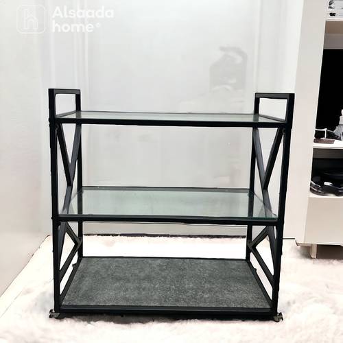 عربة تقديم زجاج & خشب 80X40X80 سم - رمادي