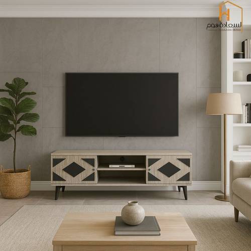 وحدة تلفزيون- 45×40×160 سم -بيج واسود  