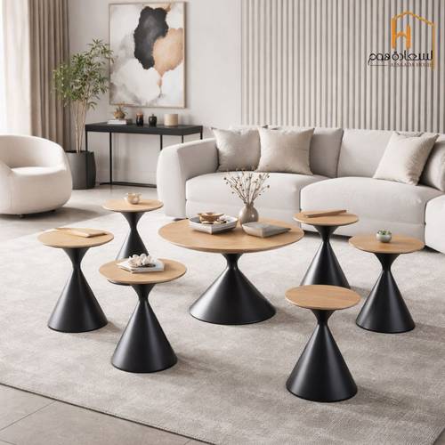 طقم طاولات خدمة سيراميك  - 6+1 - بني فاتح