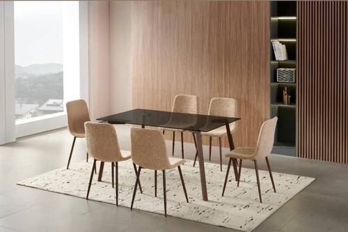   طاولة طعام 6+1 زجاج مضلل - 90*150 سم -  Walnut