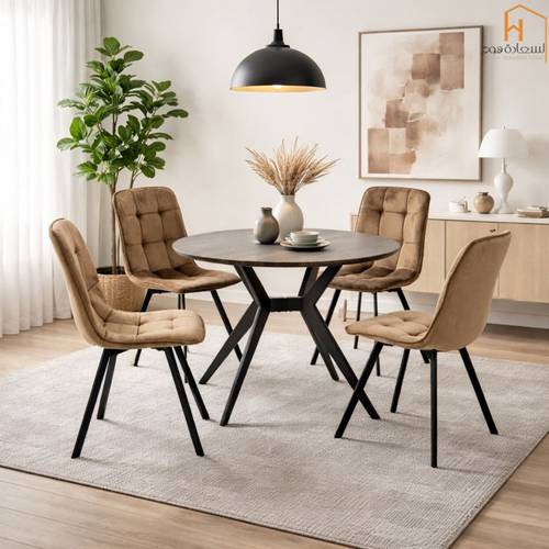 طاولة طعام دائري - 4 كرسي - 100X100 سم - كوفي