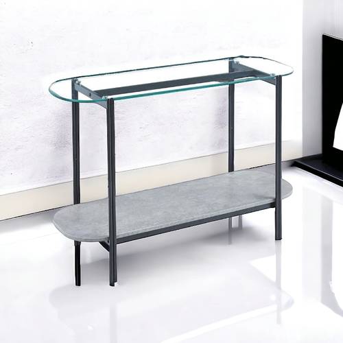 مدخل استقبال خشب مع زجاج  80x120x40 سم - رمادي