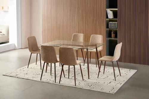   طاولة طعام 6+1 زجاج شفاف - 90*150 سم -  Walnut