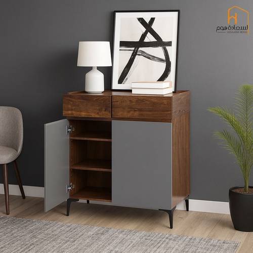  دولاب احذية 2باب متعدد الاستخدام-98*40*80-بني ورصاصي