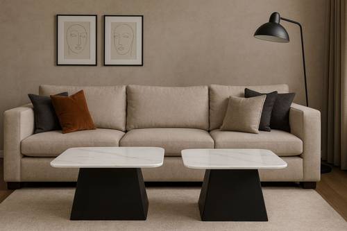    طقم طاولات خدمة سراميك2 حبه(60*60+80*80)- ابيض واسود