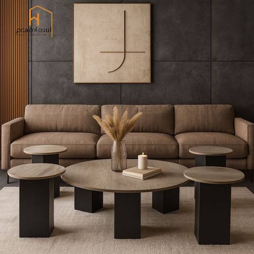 طقم طاولات خدمة خشب 4+1 - بني 