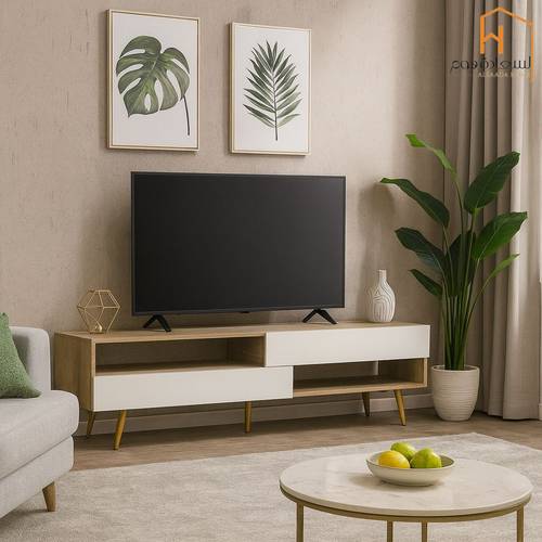وحدة تلفزيون- 45×35×160سم-أبيض وبني 