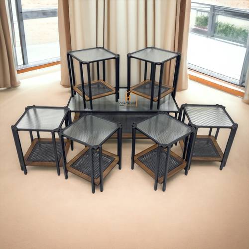 طقم طاولات خدمة سطح زجاج - 120X60X46 سم - 7 قطع -كوفي
