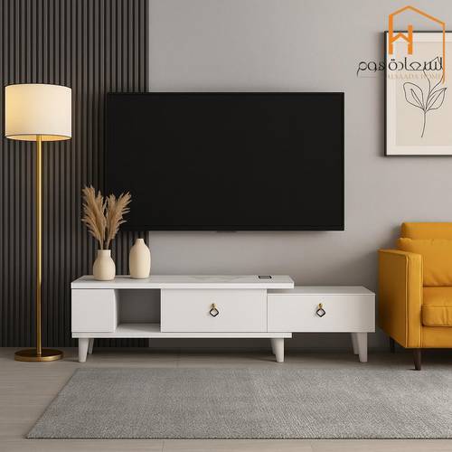  وحدة تلفزيون- 120×40×30 سم-ابيض