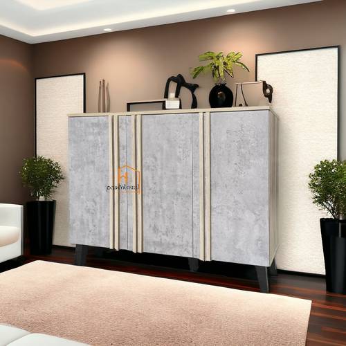 دولاب أحذية متعدد الأغراض- 3 باب - 95X120X34 سم - خشبي و رمادي