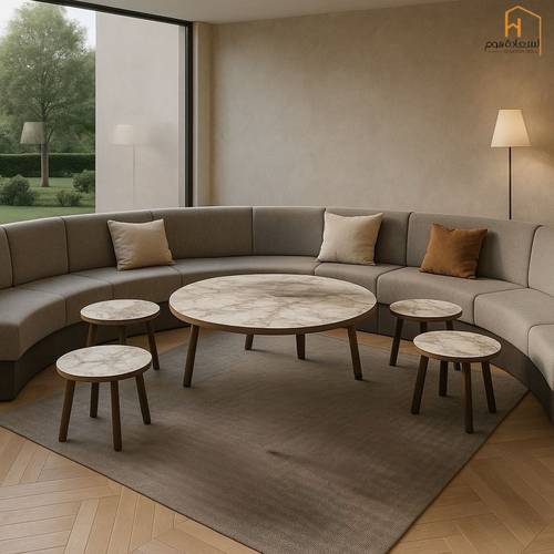 طقم طاولات خدمة  خشب 4+1 -بيج