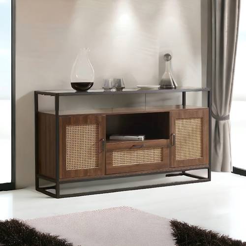 مدخل استقبال خشب- زجاج - 80x140x40 سم - بني