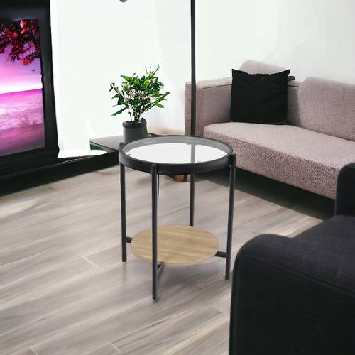  طاولة شاي  زجاج + خشب   مفرد  55-50-50