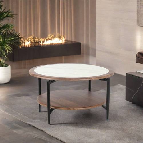  طاولة خدمة مفرد سطح رخام ابيض+ارجل سوداء 80×45سم