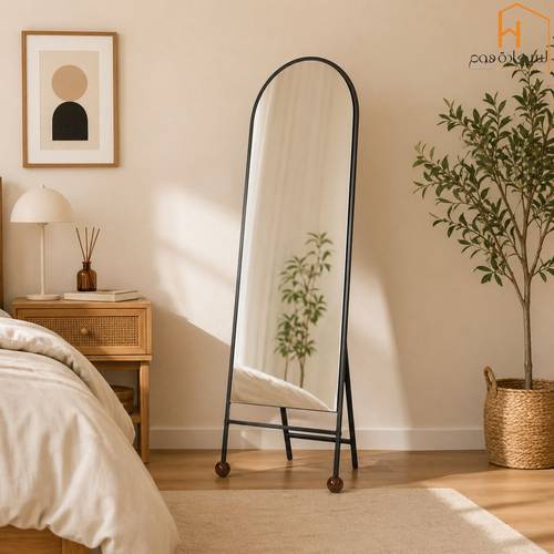 مرأة استاند اطار معدن- أسود - 52×157سم