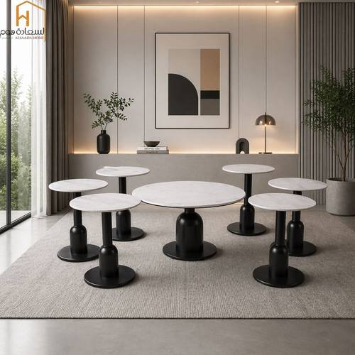 طقم طاولات خدمه سيراميك - أسود - 6+1