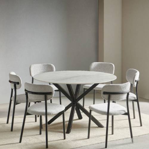 طاولة طعام سيراميك دائري - 6 كرسي- 140X140 سم - ابيض