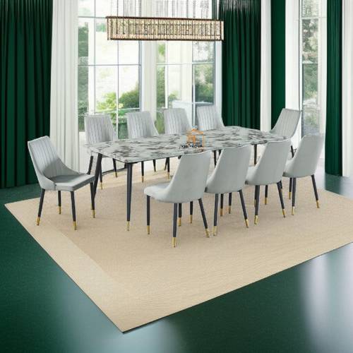 طاولة طعام رخام 10 كراسي - 225X100 سم - اخضر فاتح