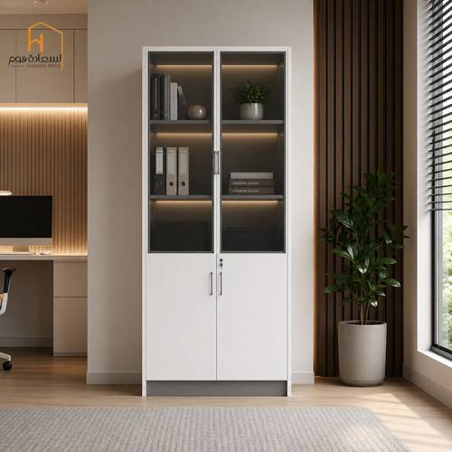  دولاب ملفات  2 باب ضهر خشب -رمادي وابيض- 80×40×200 سم