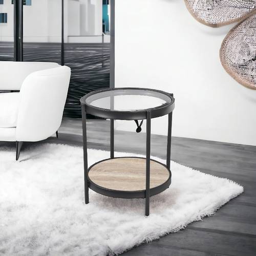 طاولة خدمة مفرد سطح زجاج 45×55 سم - خشبي