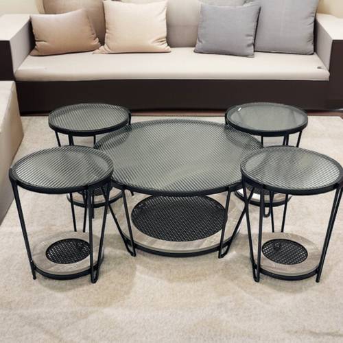 طقم طاولات خدمة سطح زجاج - 120X60X46 سم - 5 قطع - كوفي