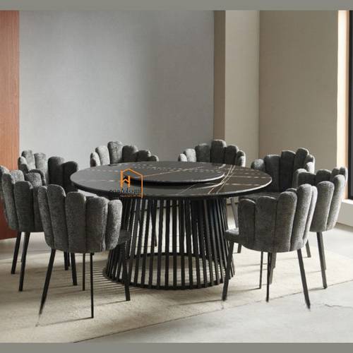 طاولة طعام سيراميك دائري - 6 كرسي- 140X140 سم - اسود