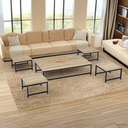 طقم طاولات ارضية خشب- 5 قطع - 110X60X26 سم  - خشبي