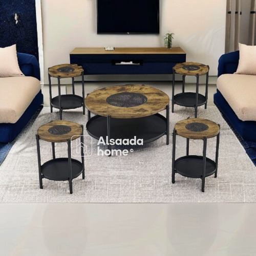 طقم طاولات خدمه دورين - 5 قطع - بني